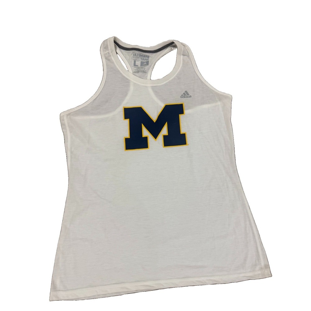 Adidas Michigan Wolverines Women's L White Climalite Ultimate Tank Racerback